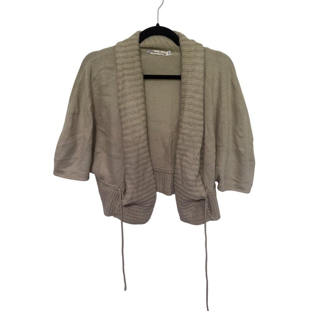American Rag Cardigan Tan Cropped Tie Front Collar Womans XS